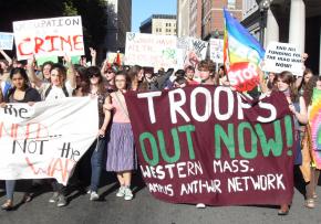 Protesters march in Boston against the war